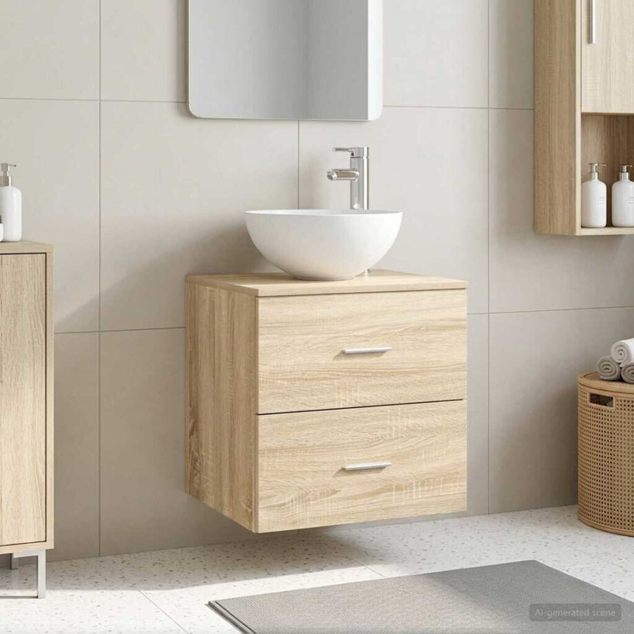vidaXL Wandgemonteerde Wastafel Vanity Sonoma Eiken 49,5 x 35 x 63 cm afbeelding 1