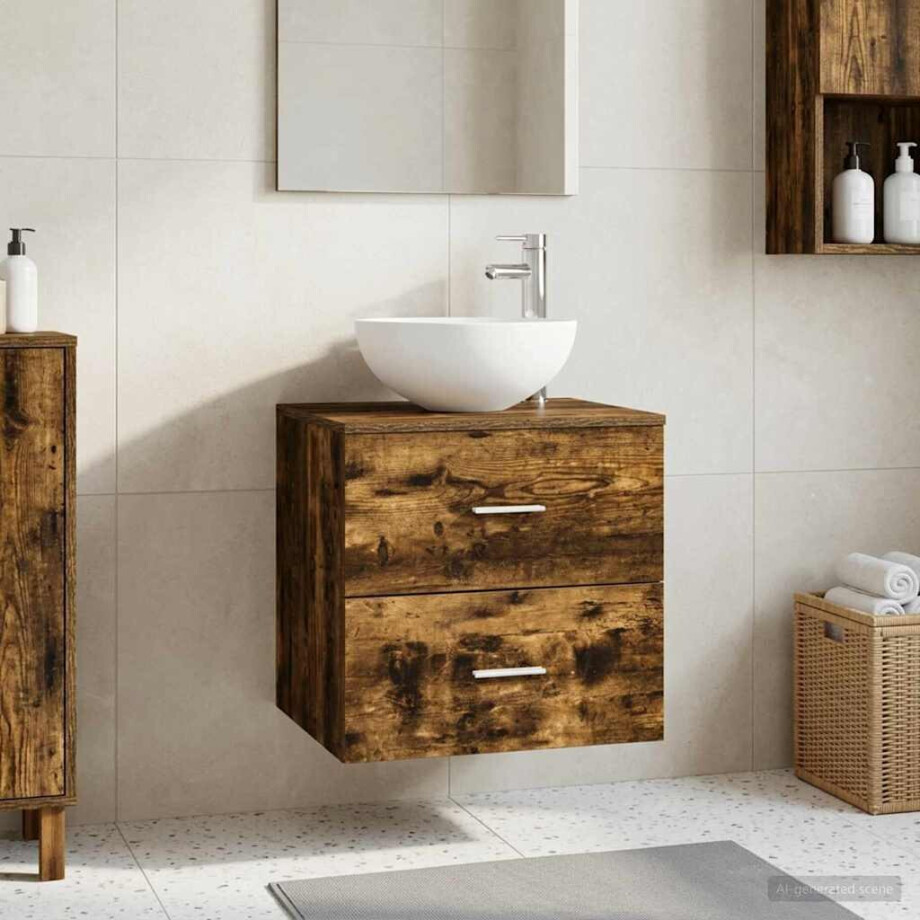 vidaXL Wandgemonteerde Wastafel Vanity Gerookt eiken 49,5 x 35 x 63 cm afbeelding 1