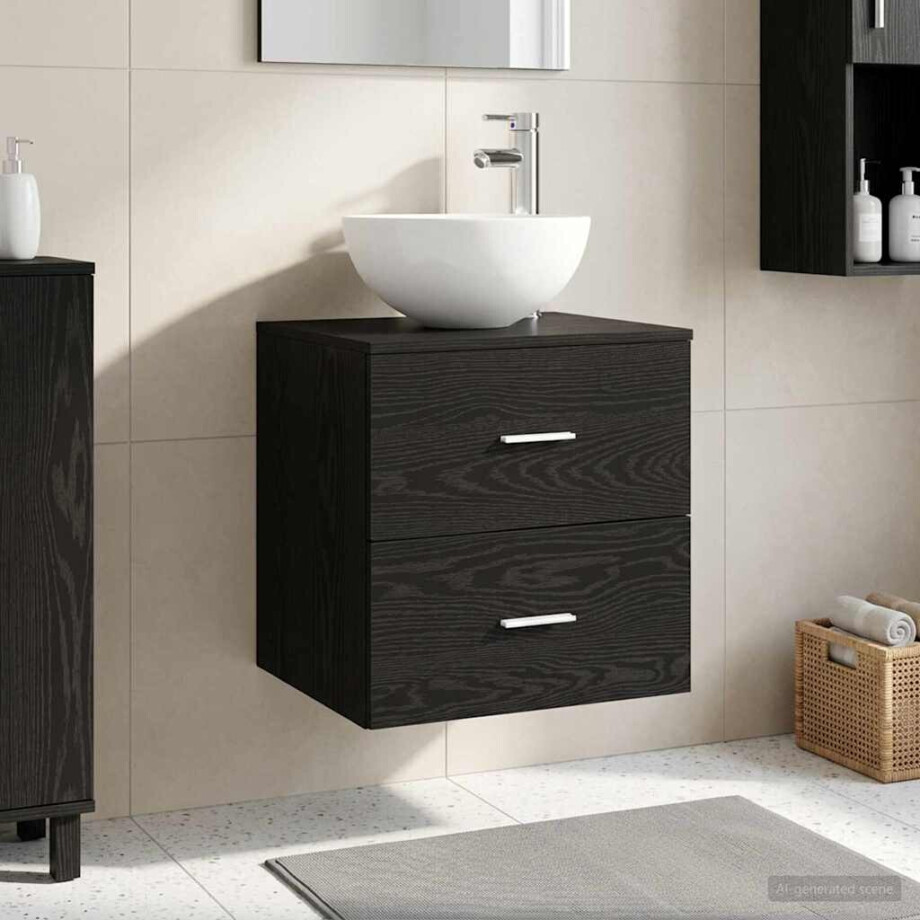 vidaXL Wandgemonteerde wastafelmeubel Zwart eiken 49,5 x 41 x 64,5 cm afbeelding 1