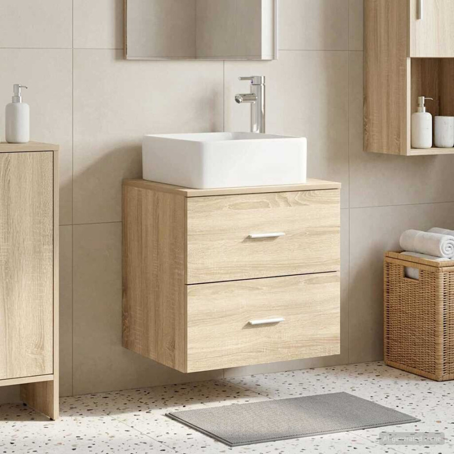 vidaXL Wandgemonteerde wastafelmeubel Sonoma Eiken 49,5 x 41 x 63 cm afbeelding 1