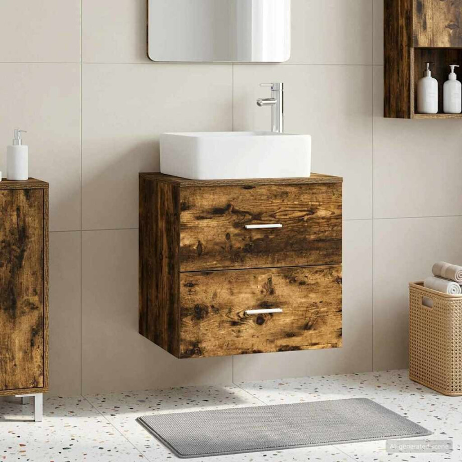 vidaXL Wandgemonteerde wastafelmeubel Gerookt eiken 49,5 x 41 x 63 cm afbeelding 1