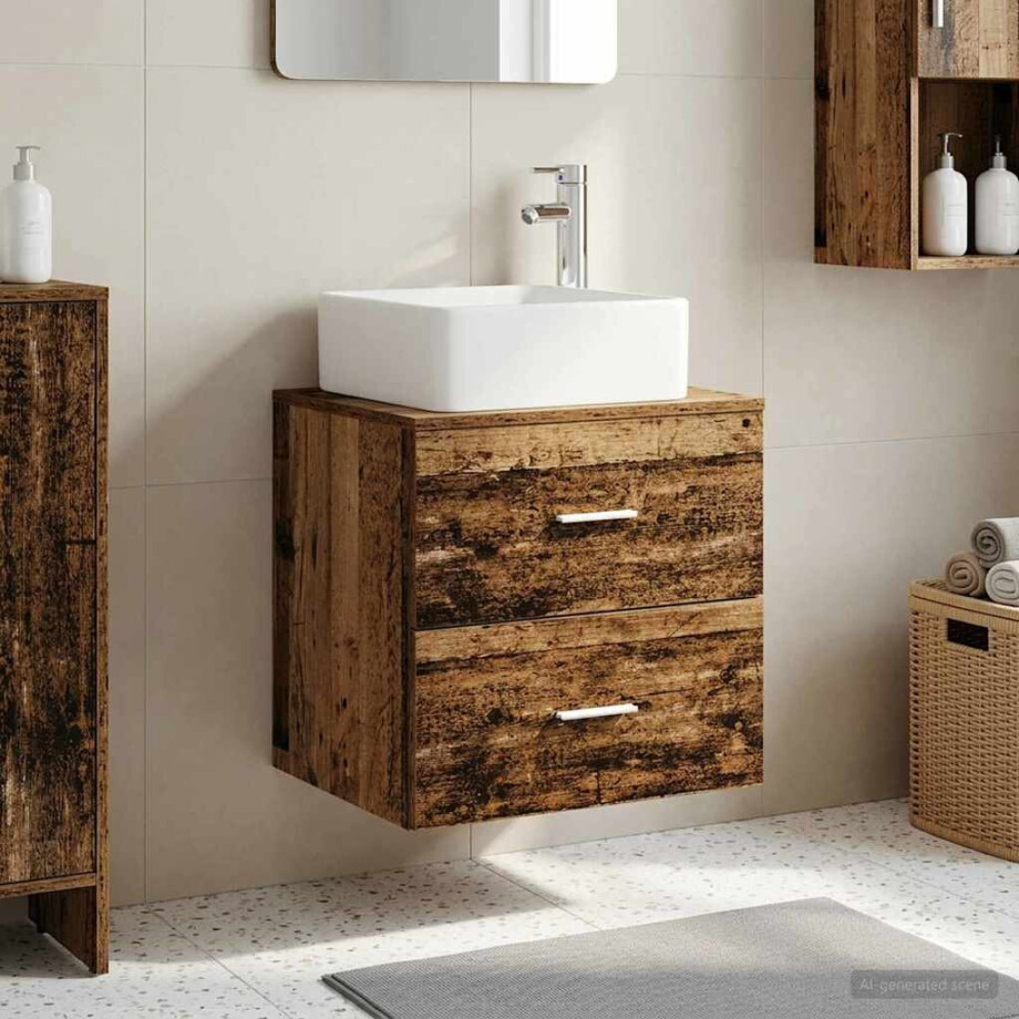 vidaXL Wandgemonteerde wastafelmeubel Oud hout 49,5 x 41 x 63 cm afbeelding 1