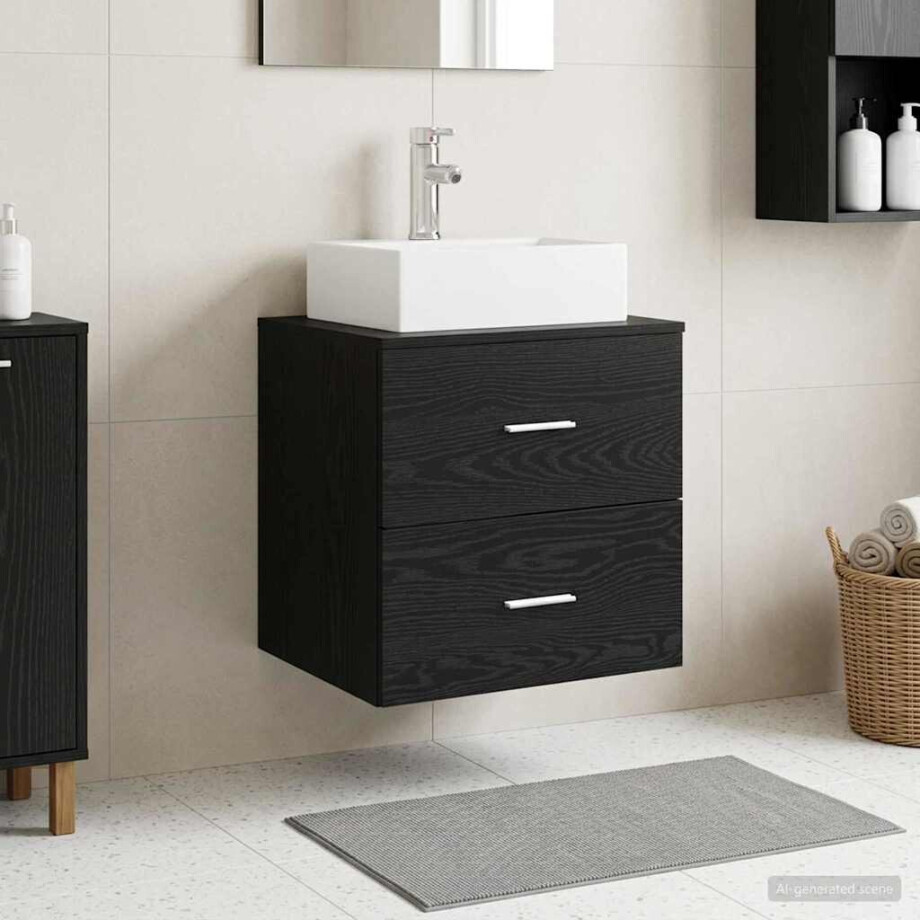 vidaXL Wandgemonteerde wastafelmeubel Zwart eiken 49,5 x 41 x 62,5 cm afbeelding 1