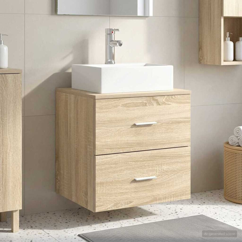vidaXL Wandgemonteerde wastafelmeubel Sonoma Eiken 49,5 x 41 x 62,5 cm afbeelding 1