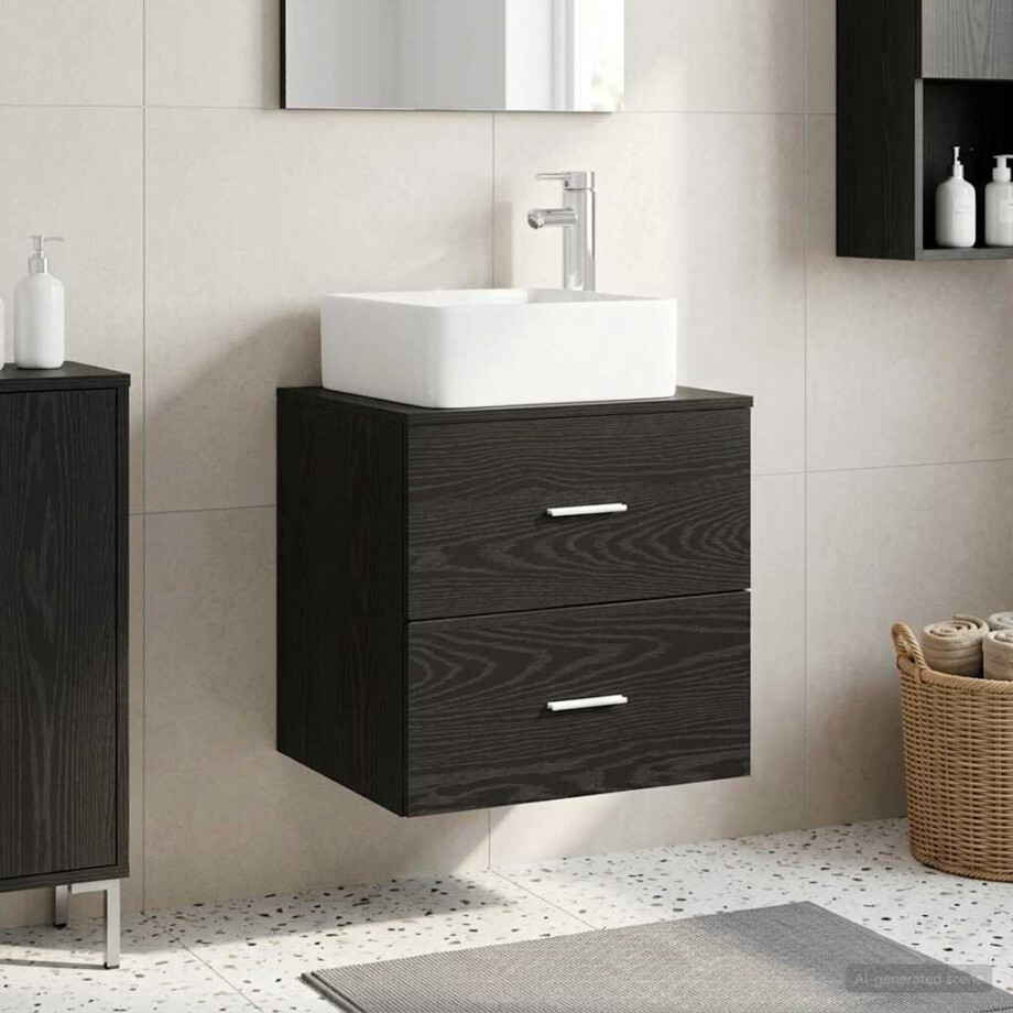 vidaXL Wandgemonteerde wastafelmeubel Zwart eiken 53 x 34,5 x 63 cm afbeelding 1