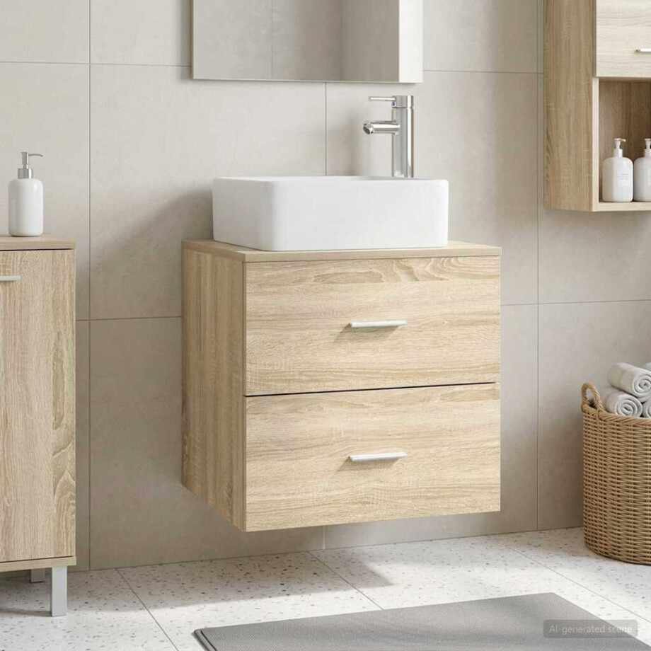 vidaXL Wandgemonteerde wastafelmeubel Sonoma Eiken 53 x 34,5 x 63 cm afbeelding 1