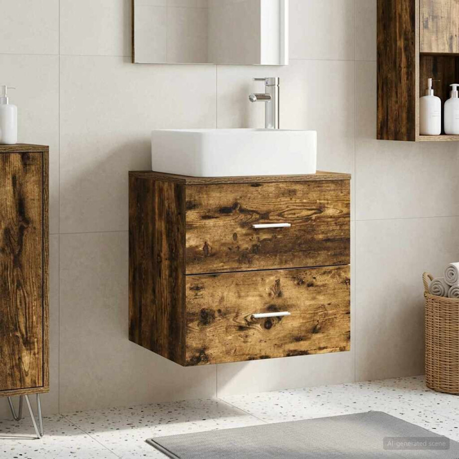 vidaXL Wandgemonteerde wastafelmeubel Gerookt eiken 53 x 34,5 x 63 cm afbeelding 1