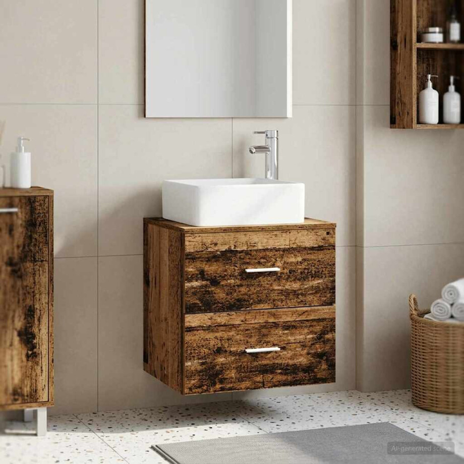 vidaXL Wandgemonteerde wastafelmeubel Oud hout 53 x 34,5 x 63 cm afbeelding 1