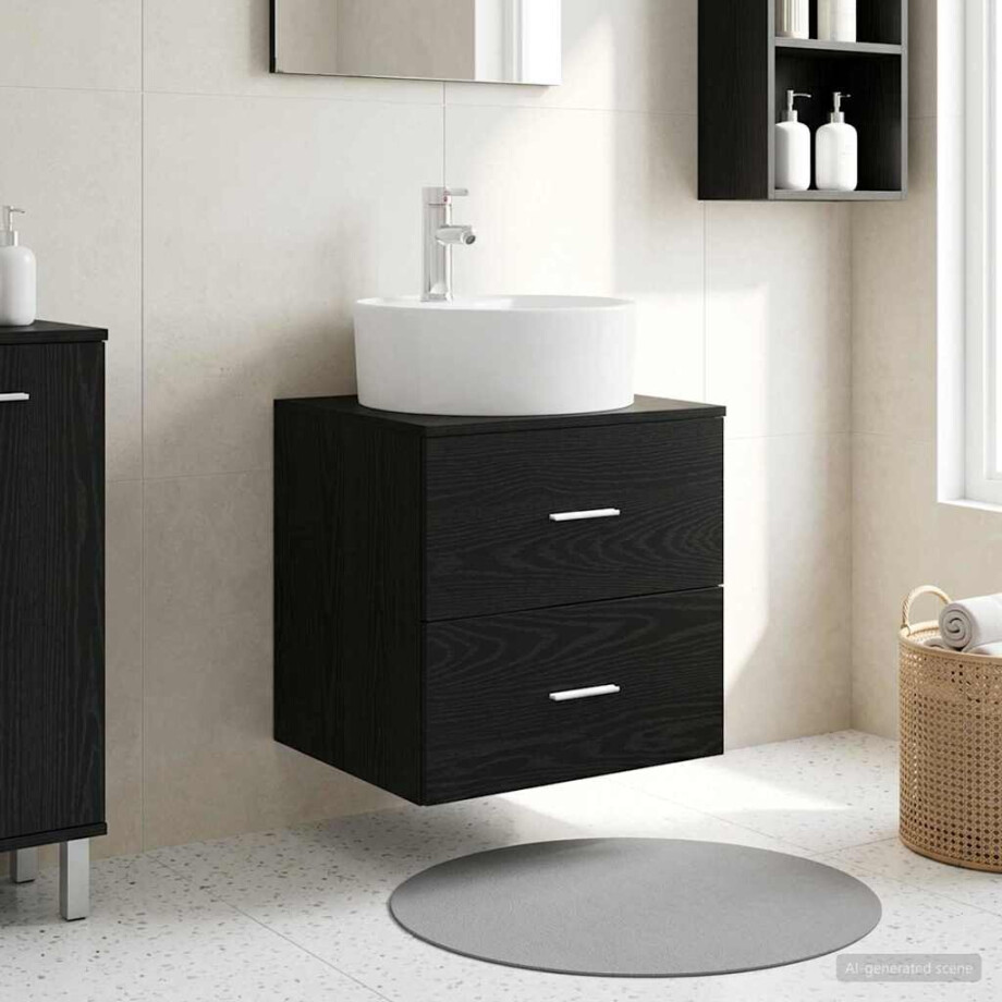 vidaXL Wandgemonteerde wastafelmeubel Zwart eiken 49,5 x 44,5 x 65 cm afbeelding 1