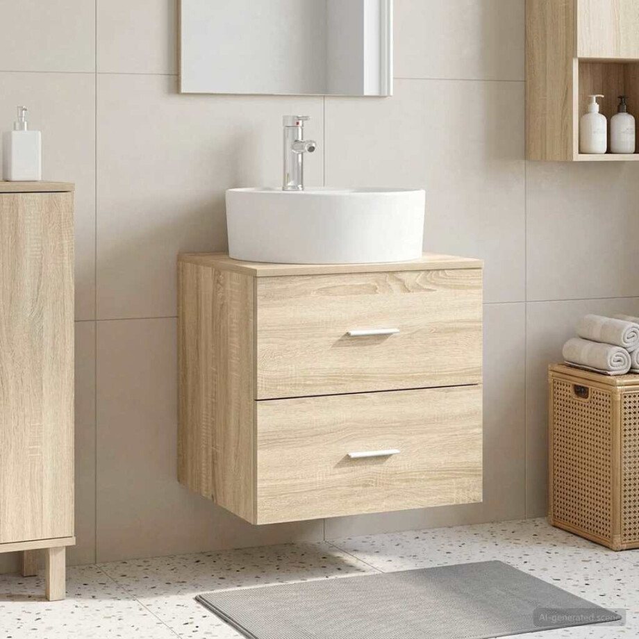 vidaXL Wandgemonteerde wastafelmeubel Sonoma Eiken 49,5 x 44,5 x 65 cm afbeelding 1