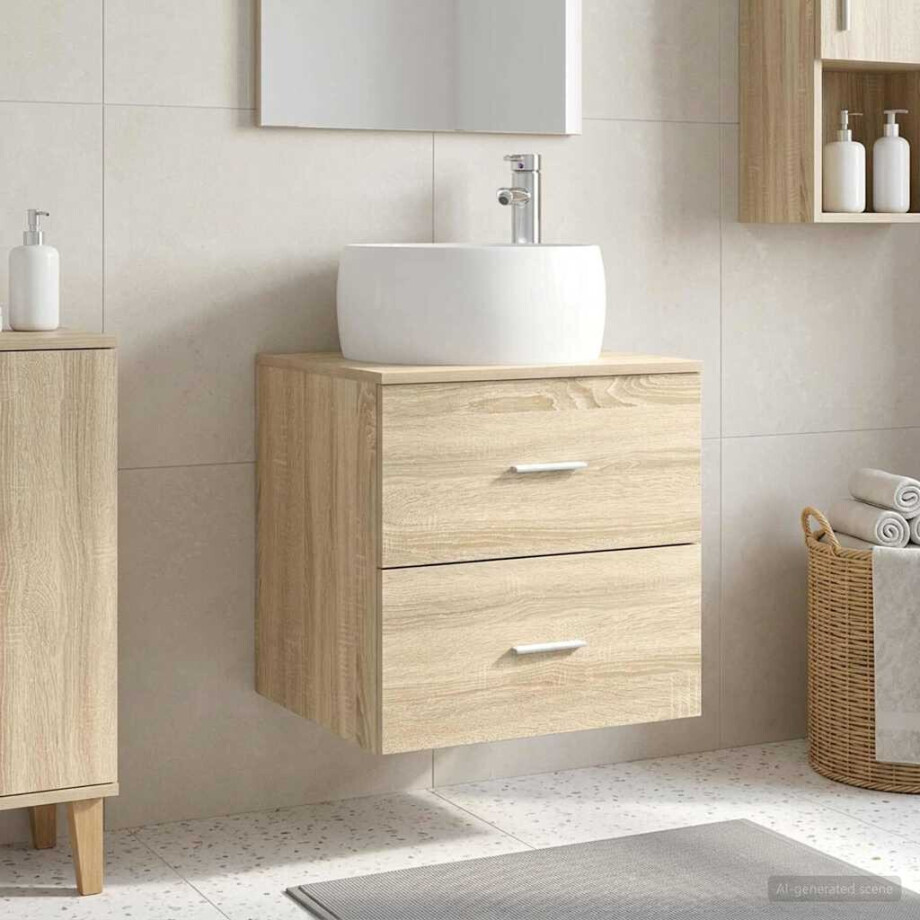 vidaXL Wandgemonteerde wastafelmeubel Sonoma Eiken 49,5 x 44,5 x 66 cm afbeelding 1