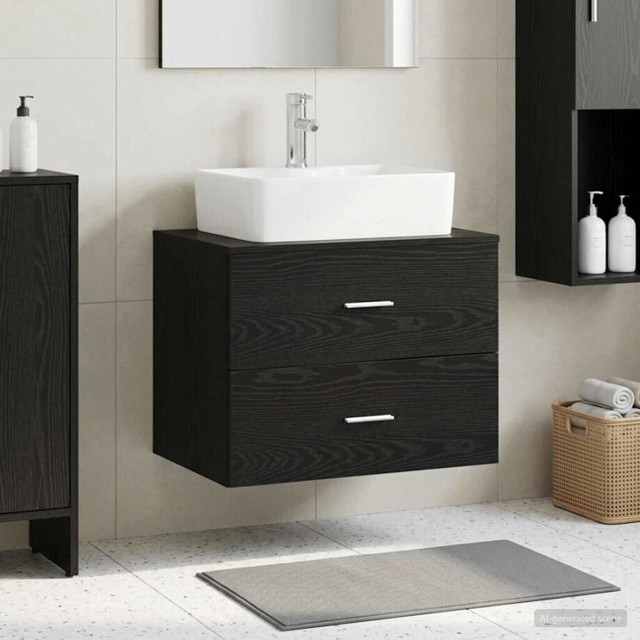 vidaXL Wandgemonteerde Badkamerkast Zwart eiken 62,5 x 44,5 x 50 cm afbeelding 1