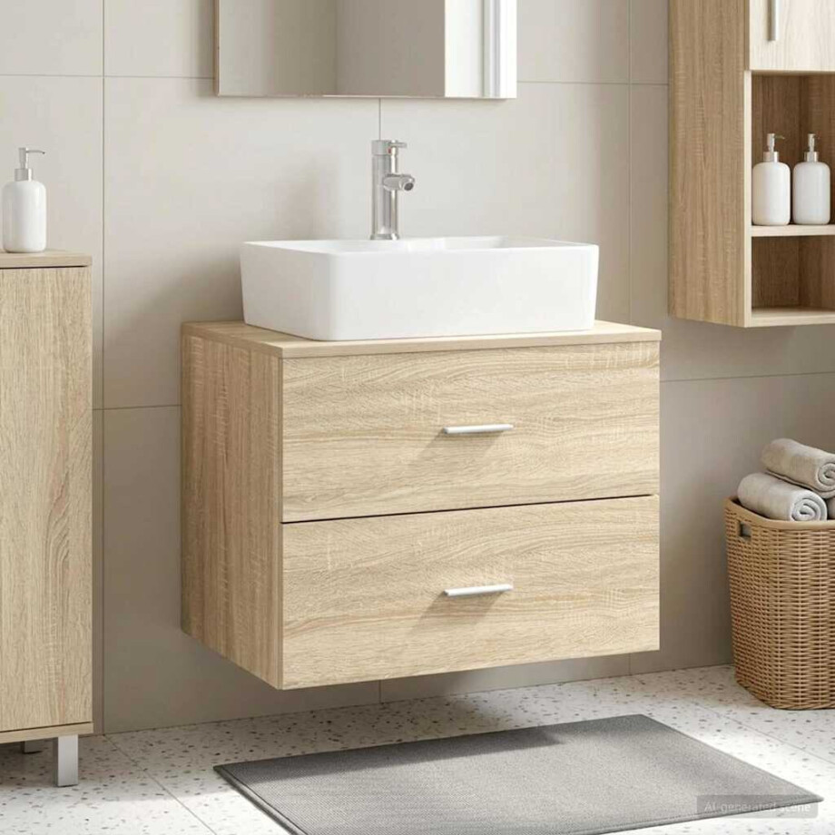 vidaXL Wandgemonteerde Badkamerkast Sonoma Eiken 62,5 x 44,5 x 50 cm afbeelding 1