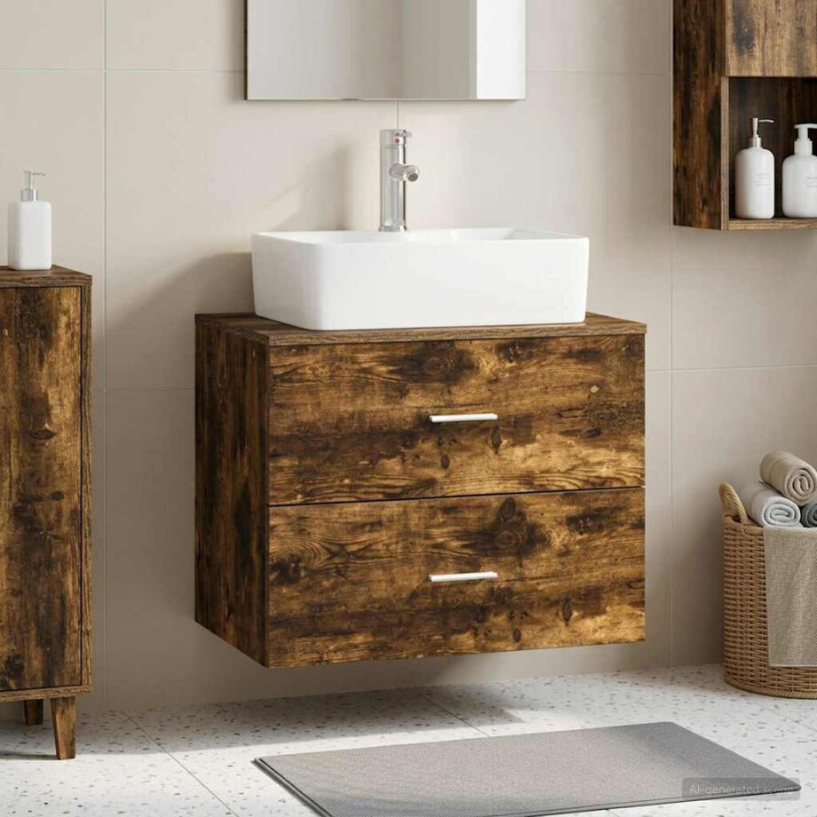 vidaXL Wandgemonteerde Badkamerkast Gerookt eiken 62,5 x 44,5 x 50 cm afbeelding 1