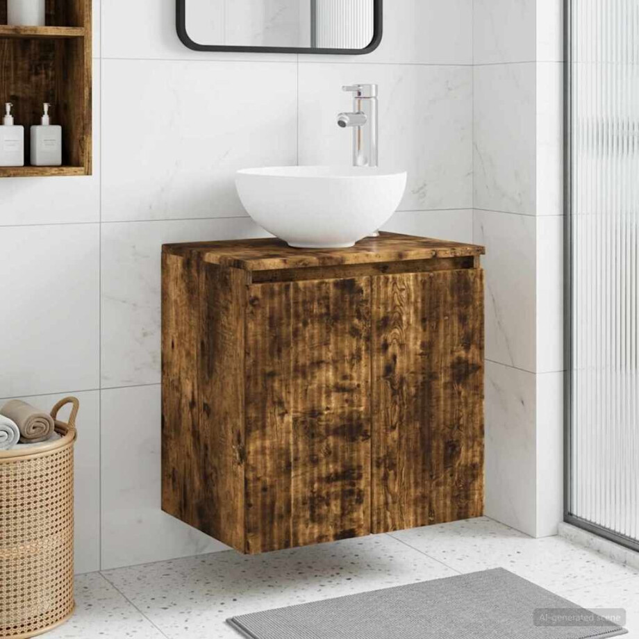 vidaXL Wandgemonteerde wastafelmeubel Gerookt eiken 49,5 x 35 x 63 cm afbeelding 1