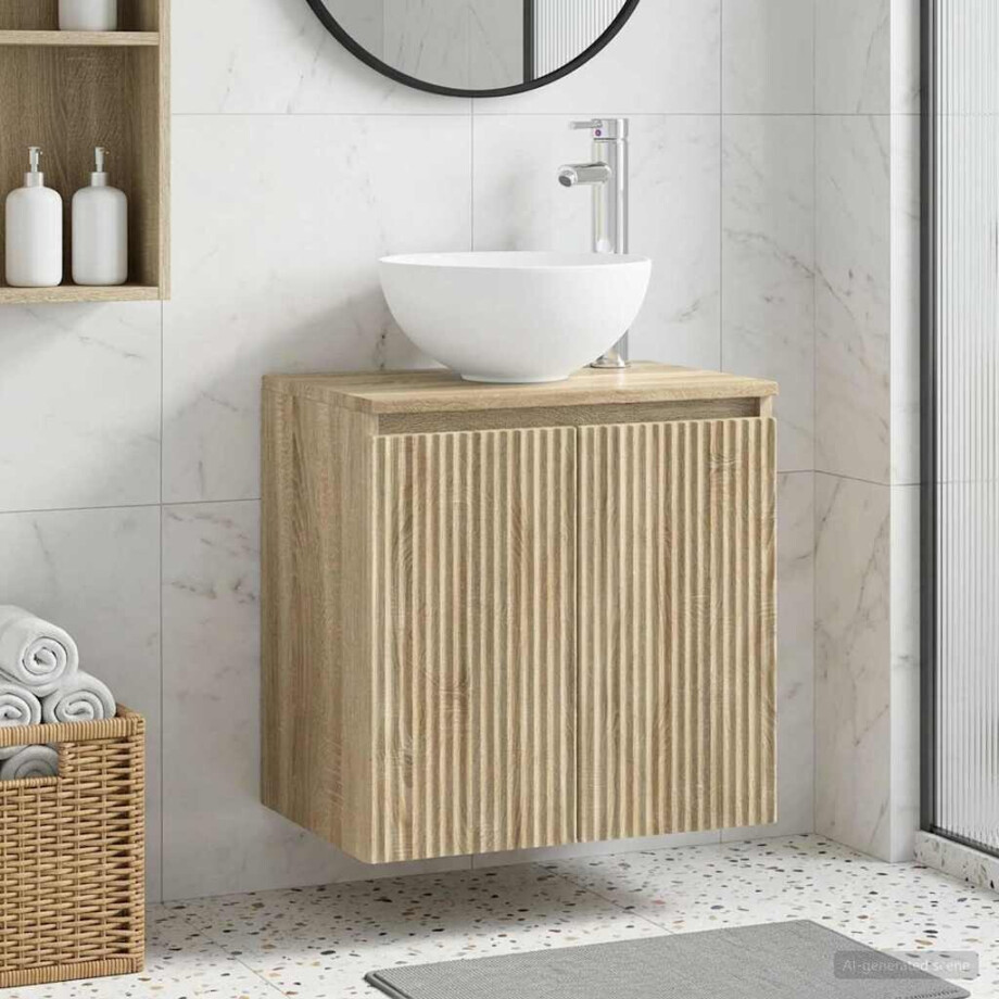 vidaXL Wandgemonteerde wastafelmeubel Sonoma Eiken 49,5 x 41 x 64,5 cm afbeelding 1