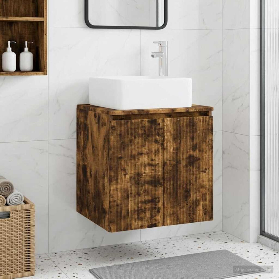 vidaXL Wandgemonteerde wastafelmeubel Gerookt eiken 49,5 x 41 x 63 cm afbeelding 1