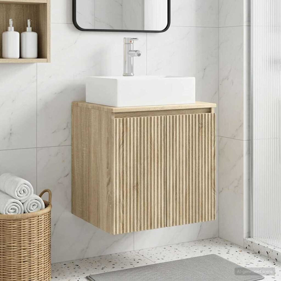 vidaXL Wandgemonteerde wastafelmeubel Sonoma Eiken 49,5 x 41 x 62,5 cm afbeelding 1