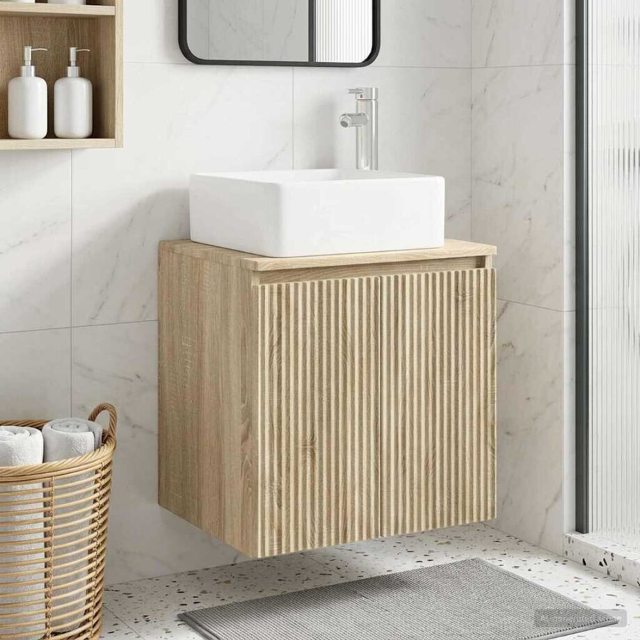 vidaXL Wandgemonteerde wastafelmeubel Sonoma Eiken 53 x 35 x 63 cm afbeelding 1
