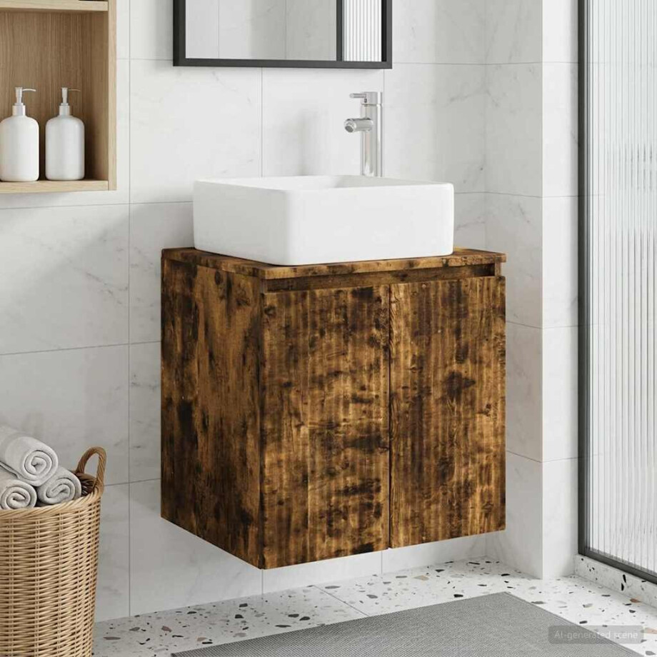 vidaXL Wandgemonteerde wastafelmeubel Gerookt eiken 53 x 35 x 63 cm afbeelding 1