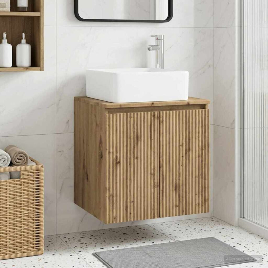 vidaXL Wandgemonteerde wastafelmeubel Artisanaal eiken 53 x 35 x 63 cm afbeelding 1
