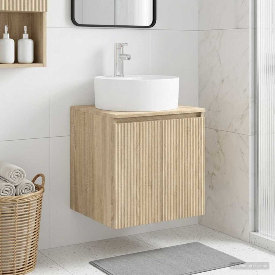 vidaXL Wandgemonteerde wastafelmeubel Sonoma Eiken 49,5 x 44,5 x 65 cm afbeelding 1