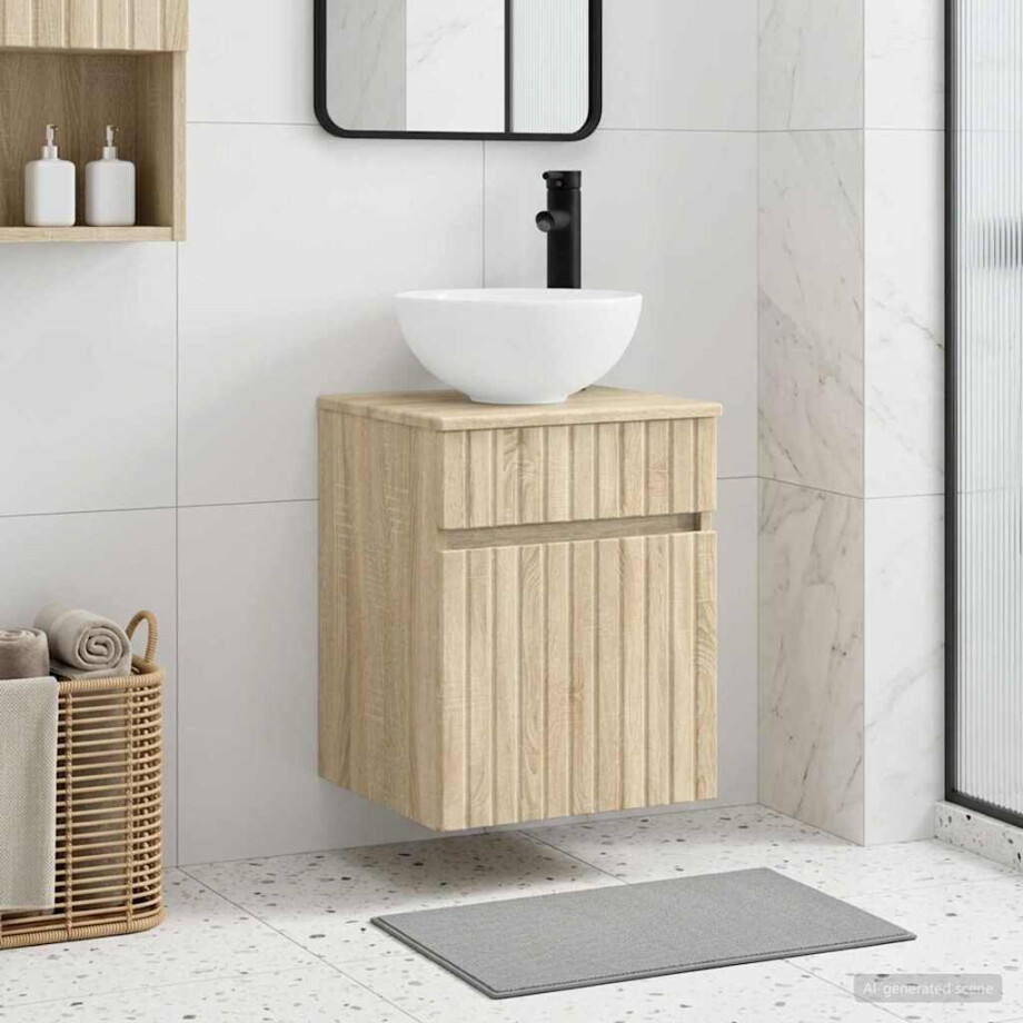 vidaXL Wandgemonteerde wastafelmeubel Sonoma Eiken 39 x 35 x 63 cm afbeelding 1