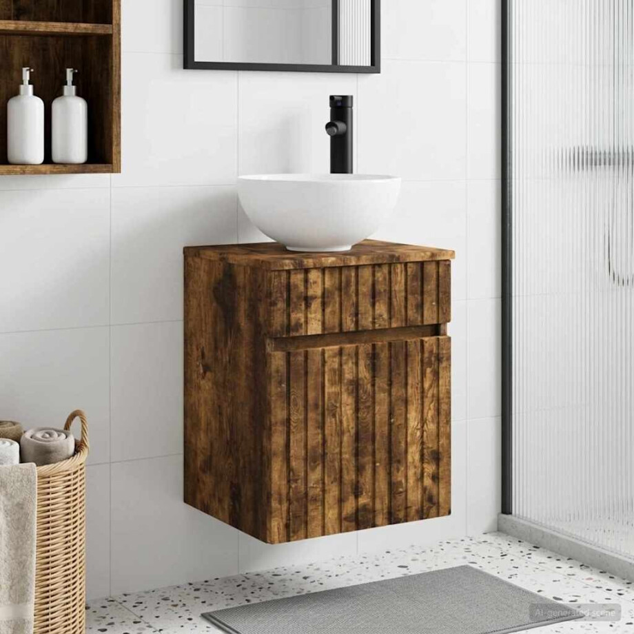 vidaXL Wandgemonteerde wastafelmeubel Gerookt eiken 39 x 35 x 63 cm afbeelding 1