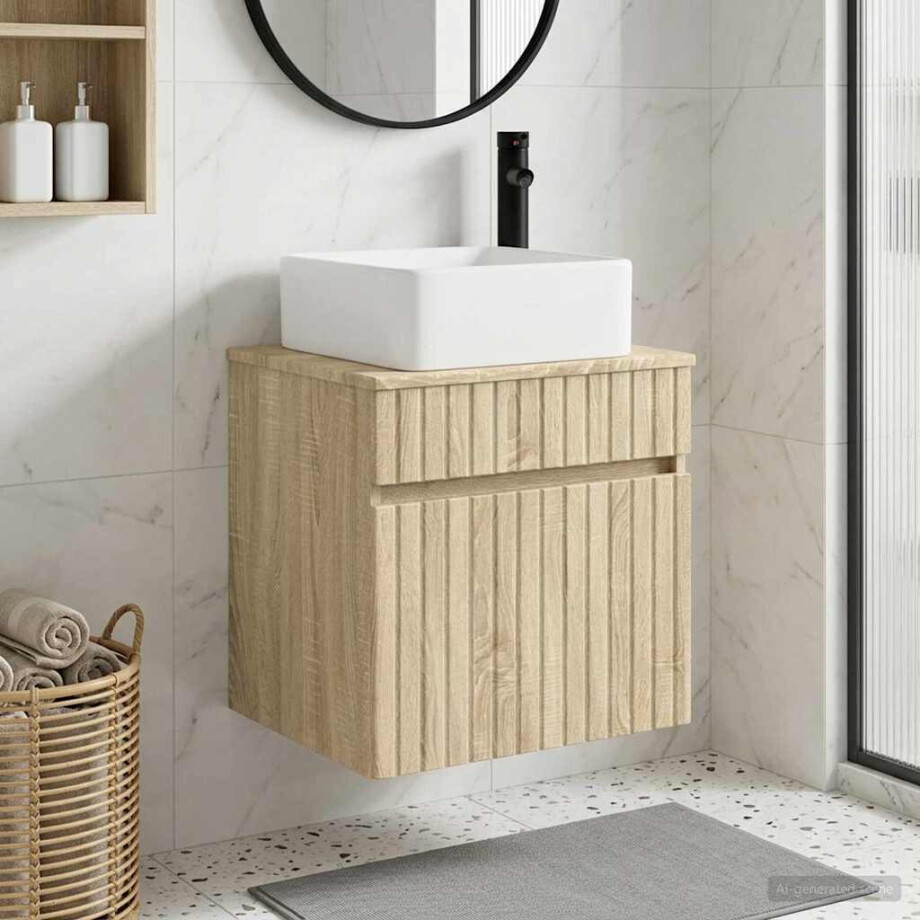 vidaXL Wandgemonteerde wastafelmeubel Sonoma Eiken 49 x 41 x 63 cm afbeelding 1