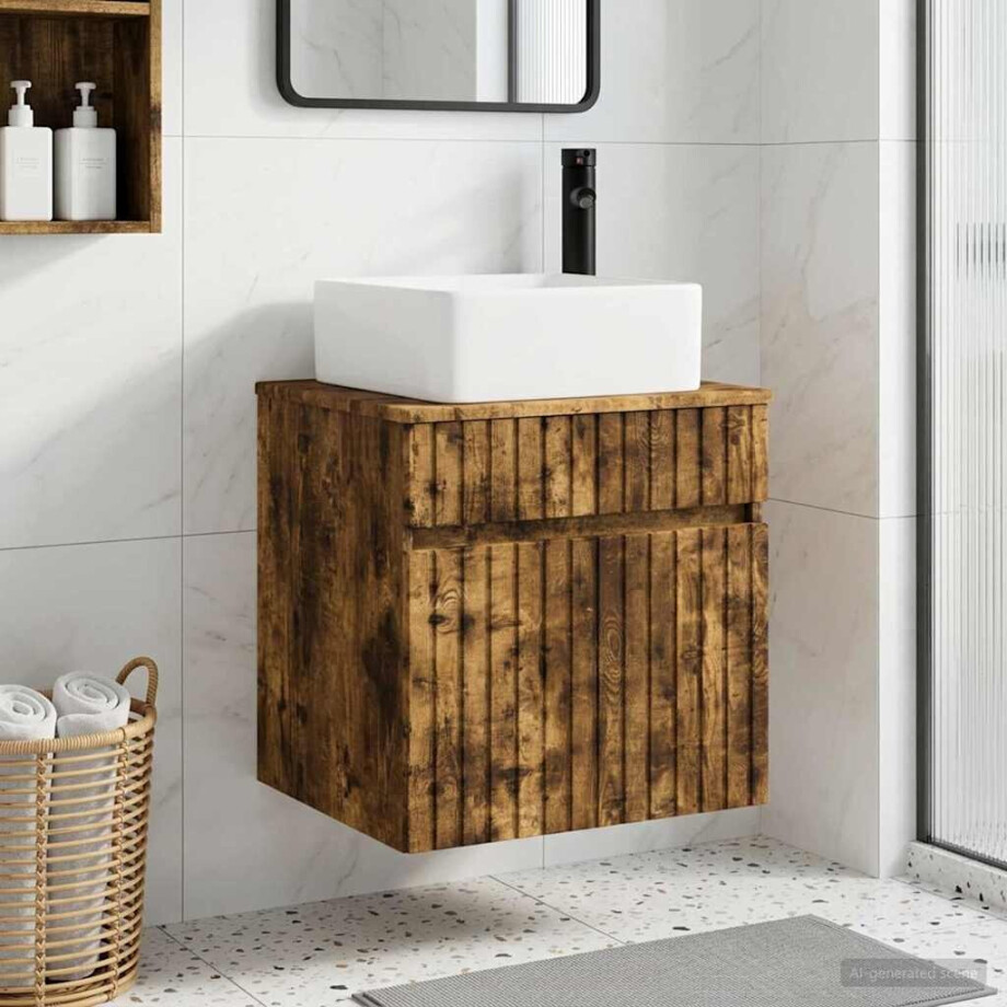 vidaXL Wandgemonteerde wastafelmeubel Gerookt eiken 49 x 41 x 63 cm afbeelding 1