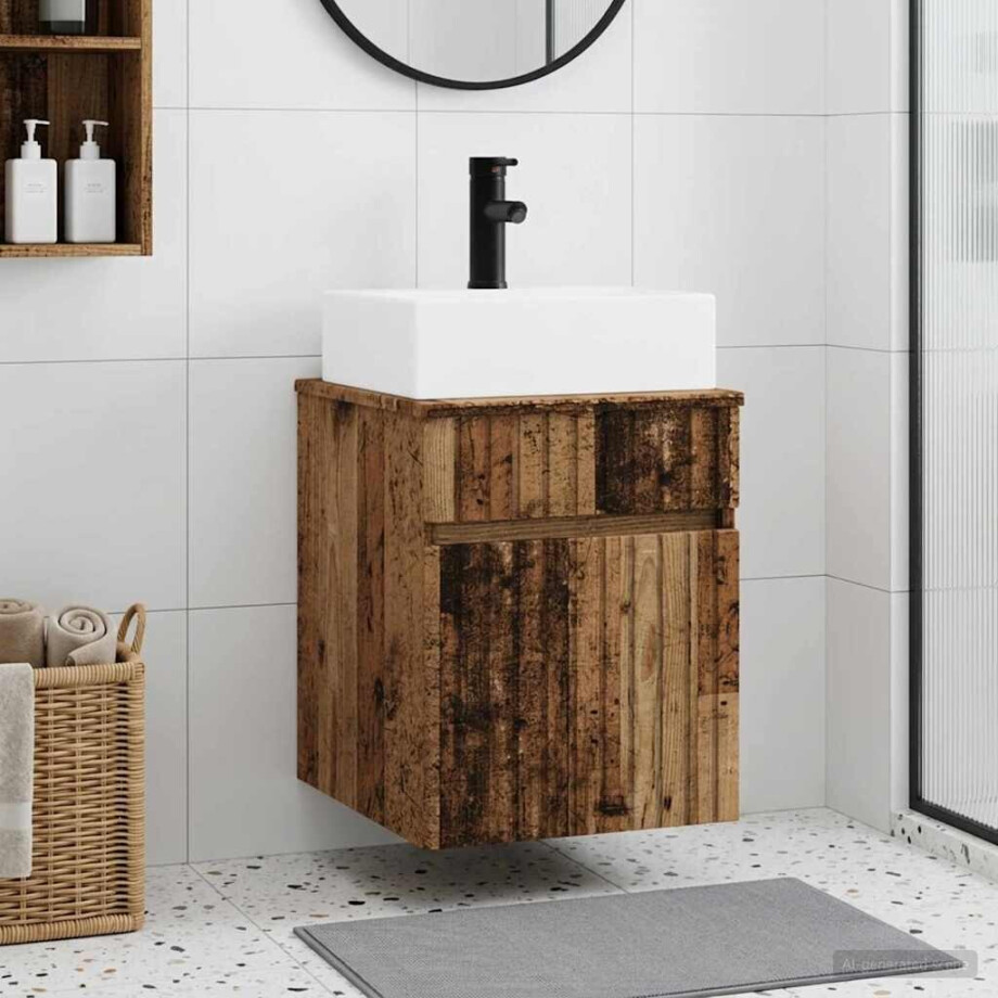vidaXL Wandgemonteerde wastafel Oud hout 39 x 41 x 62,5 cm afbeelding 1