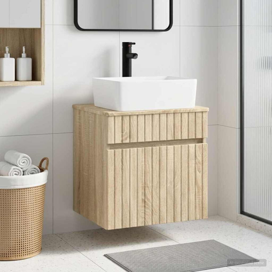 vidaXL Wandgemonteerde wastafelmeubel Sonoma Eiken 49 x 41 x 63 cm afbeelding 1