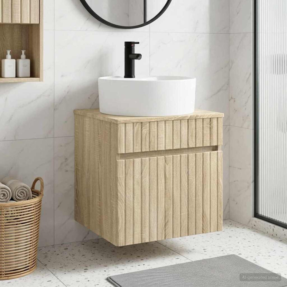 vidaXL Wandgemonteerde wastafelmeubel Sonoma Eiken 49 x 44,5 x 65 cm afbeelding 1