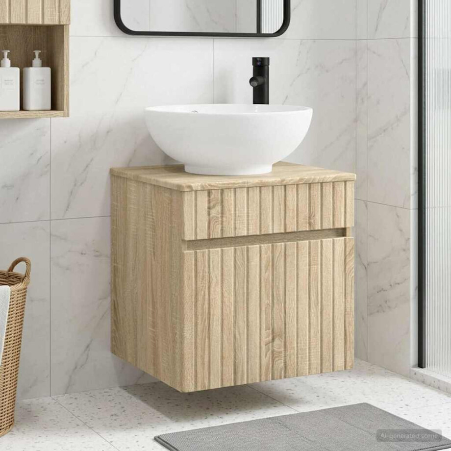 vidaXL Wandgemonteerde wastafelmeubel Sonoma Eiken 49 x 44,5 x 66,5 cm afbeelding 1