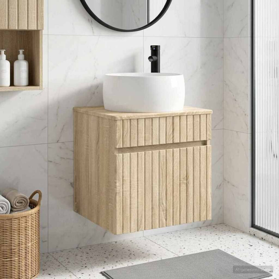vidaXL Wandgemonteerde wastafelmeubel Sonoma Eiken 49 x 44,5 x 66 cm afbeelding 1