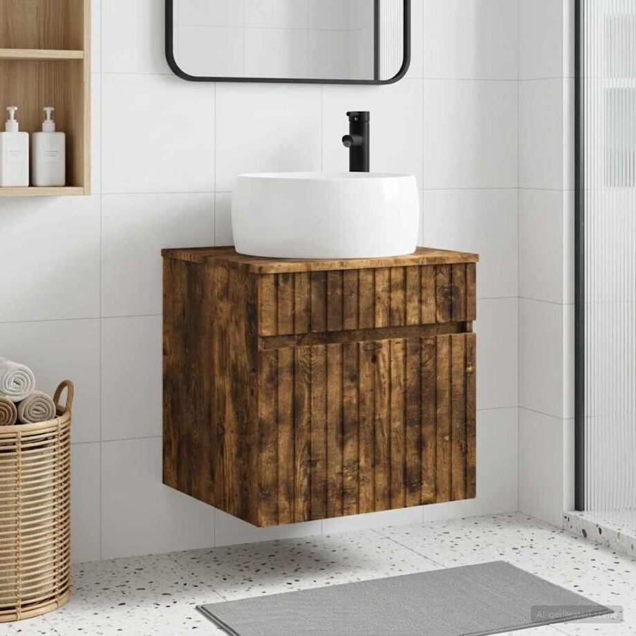 vidaXL Wandgemonteerde wastafelmeubel Gerookt eiken 49 x 44,5 x 66 cm afbeelding 1