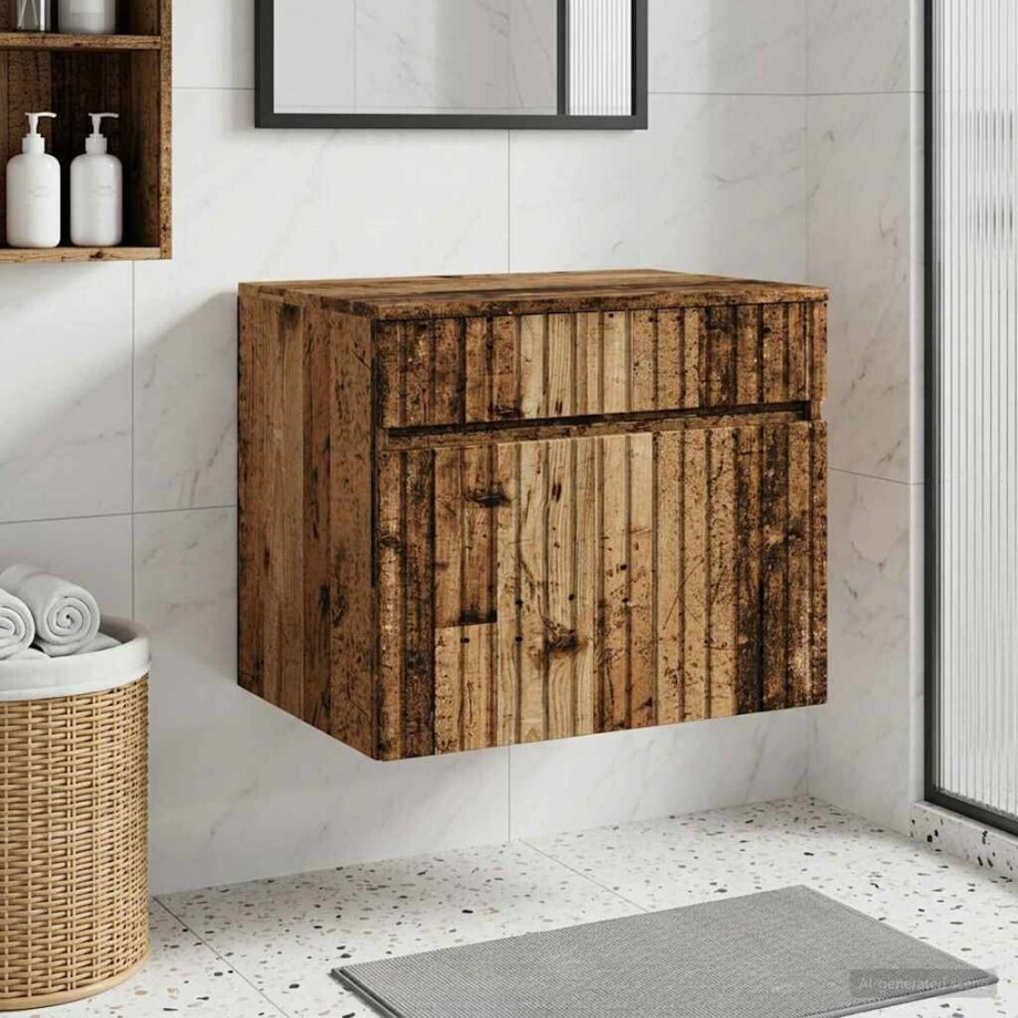 vidaXL Wand Gemonteerde Badkamerkast Oud hout 59 x 44,5 x 50 cm afbeelding 1