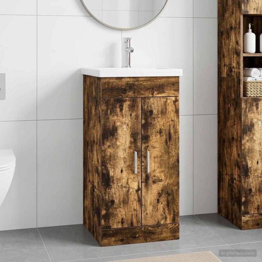 vidaXL Badkamermeubel met Wasbak Gerookt eiken 42 x 40 x 84,5 cm vidaXL Badkamermeubel met Wasbak Gerookt eiken 42 x 40 x 84,5 cm afbeelding 1