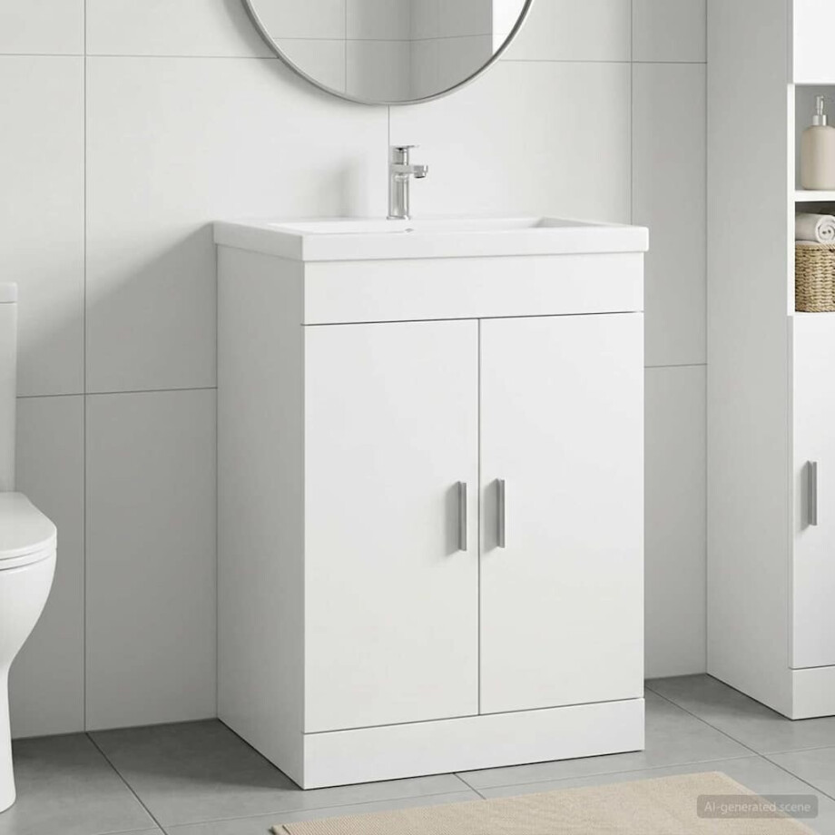 vidaXL Badkamer Onder Wasbak Kast Wit 56 x 37,5 x 81 cm Bewerkt hout afbeelding 1