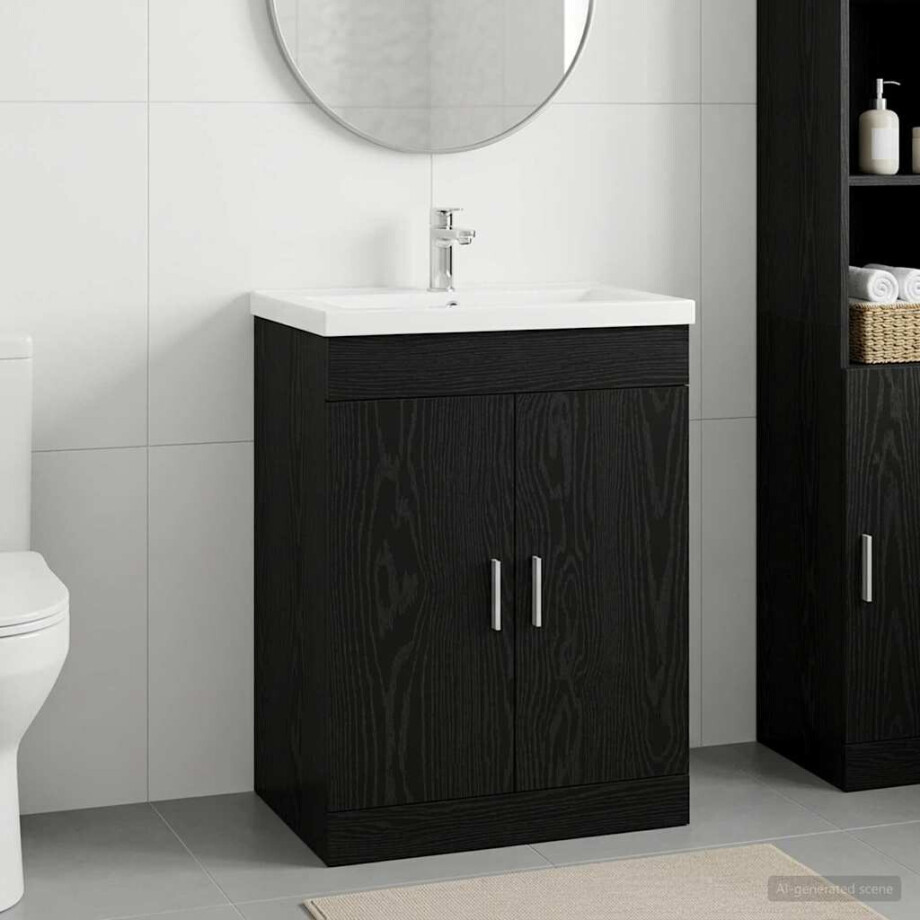 vidaXL Badkamer Onder Wasbak Kast Zwart eiken 56 x 37,5 x 81 cm afbeelding 1