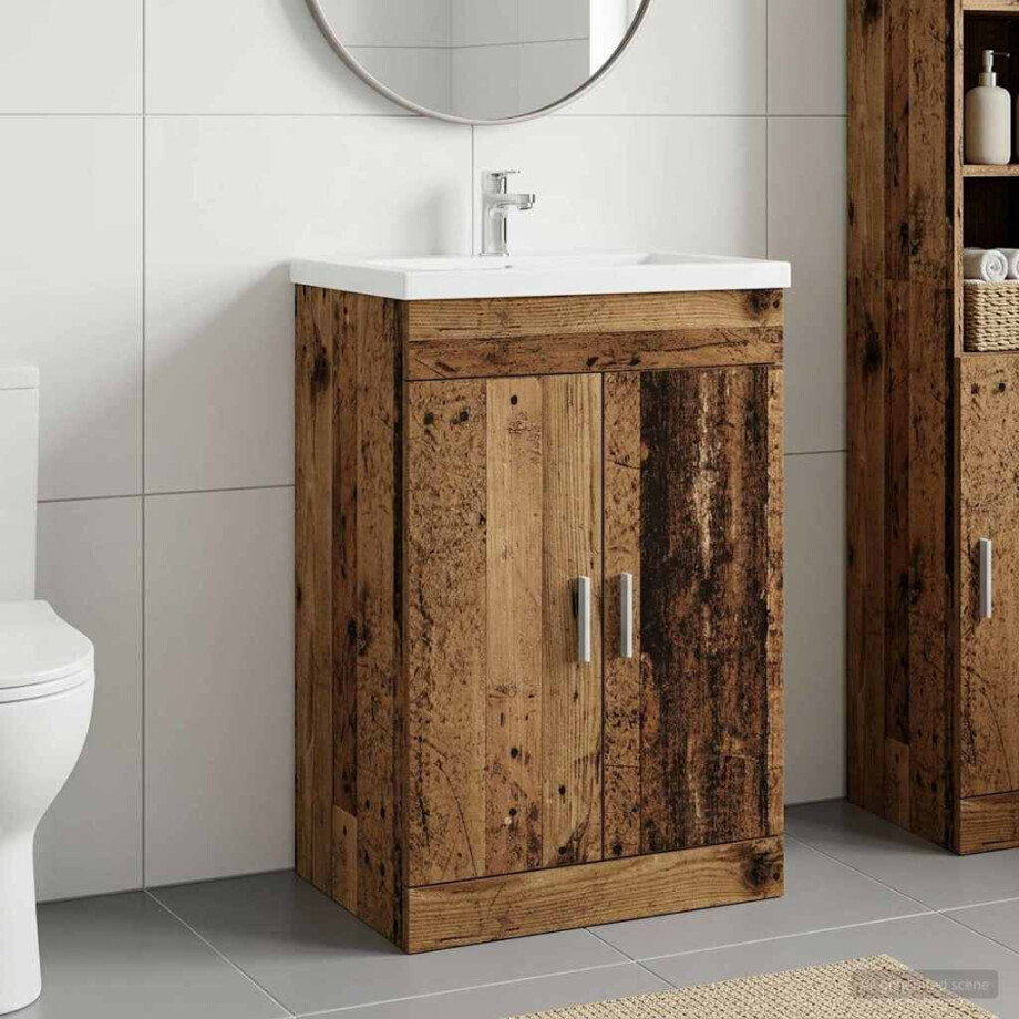 vidaXL Badkamer Onder Wasbak Kast Oud hout 56 x 37,5 x 81 cm afbeelding 1