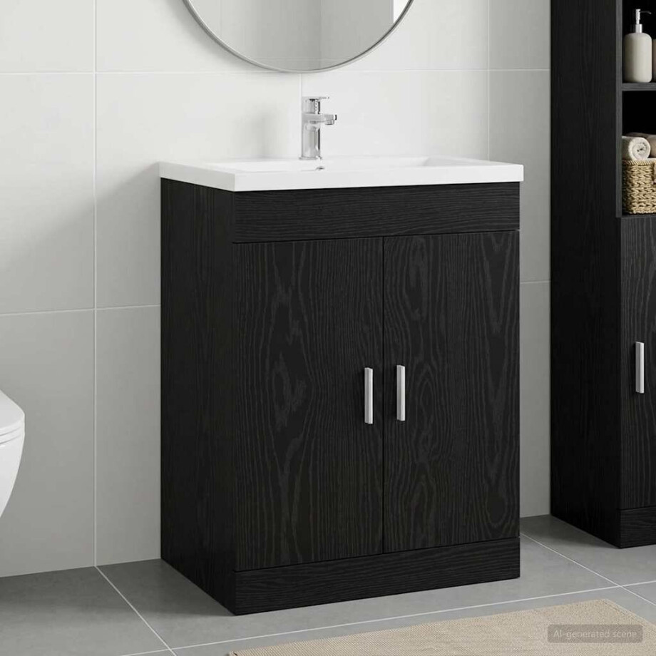 vidaXL Badkamer Onder Wasbak Kast Zwart eiken 78,5 x 37,5 x 81 cm afbeelding 1