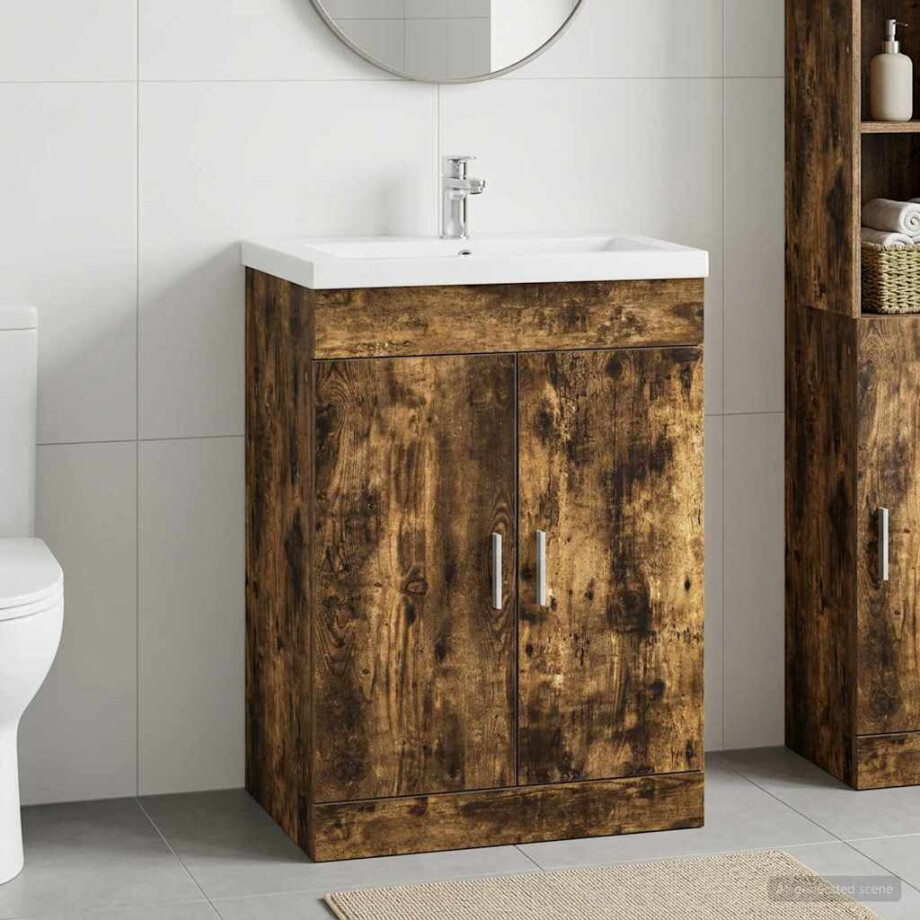 vidaXL Badkamer Onder Wasbak Kast Gerookt eiken 78,5 x 37,5 x 81 cm afbeelding 1