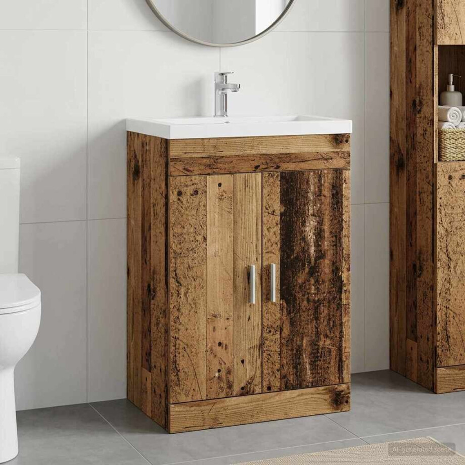vidaXL Badkamer Onder Wasbak Kast Oud hout 78,5 x 37,5 x 81 cm afbeelding 1