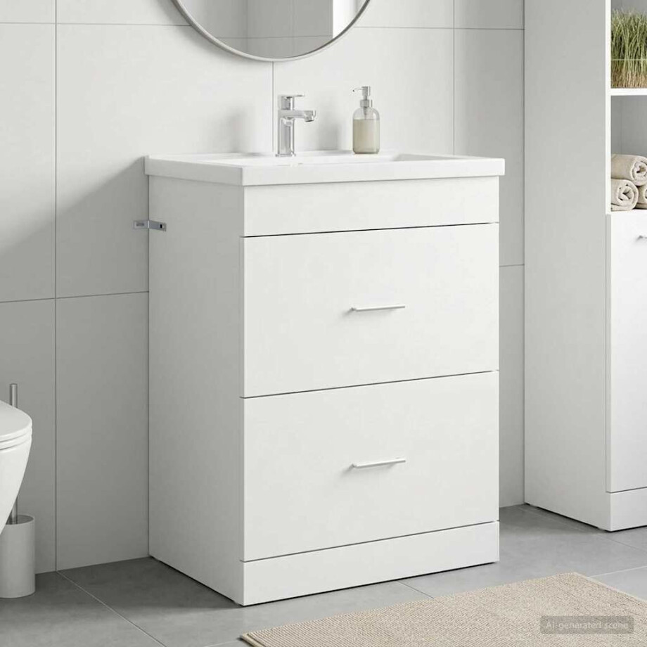 vidaXL Badkamer Onder Wasbak Kast Wit 56 x 37,5 x 81 cm Bewerkt hout afbeelding 1