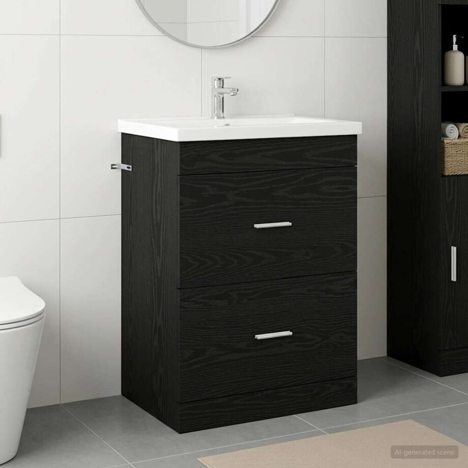 vidaXL Badkamer Onder Wasbak Kast Zwart eiken 56 x 37,5 x 81 cm afbeelding 1