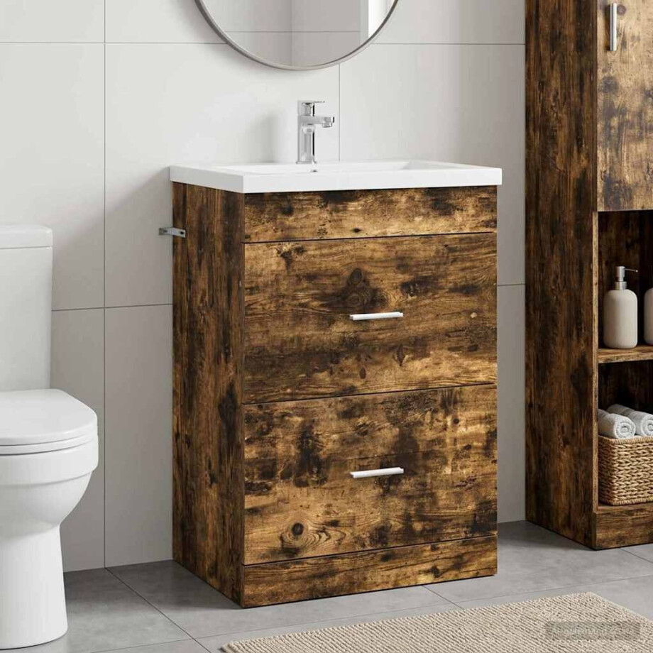 vidaXL Badkamer Onder Wasbak Kast Gerookt eiken 56 x 37,5 x 81 cm afbeelding 1