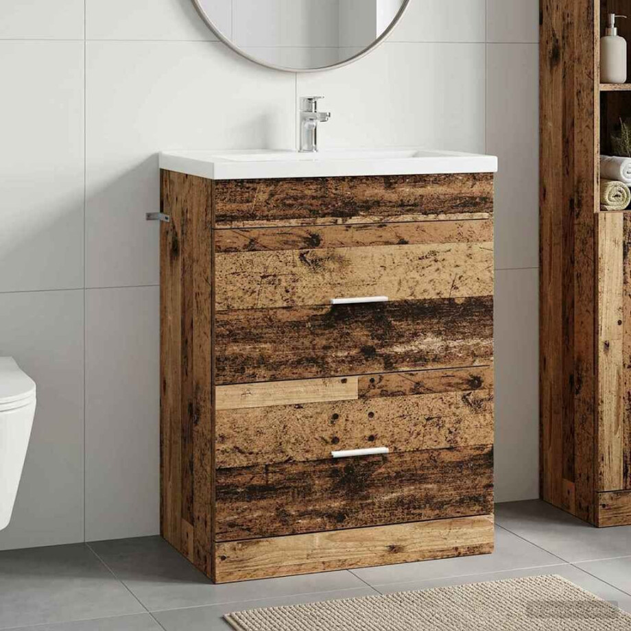 vidaXL Badkamer Onder Wasbak Kast Oud hout 56 x 37,5 x 81 cm afbeelding 1