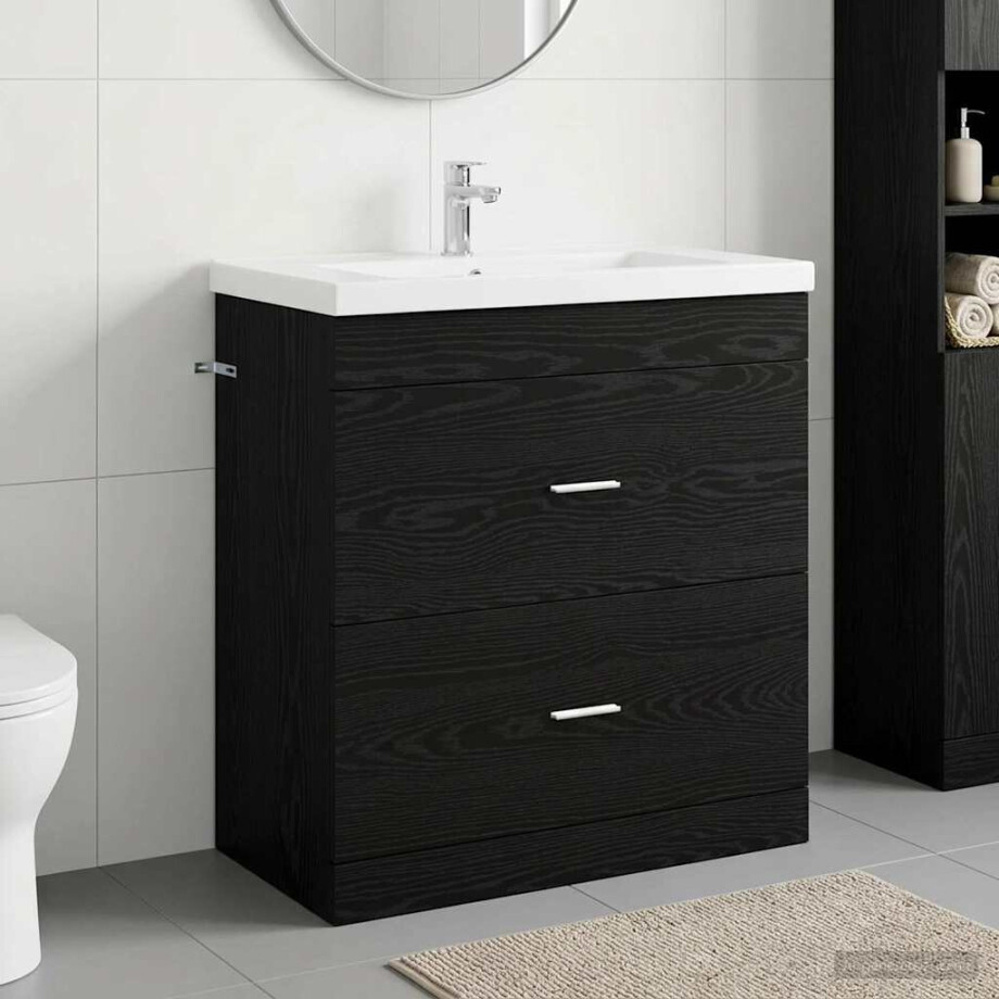 vidaXL Badkamer Onder Wasbak Kast Zwart eiken 78,5 x 37,5 x 81 cm afbeelding 1