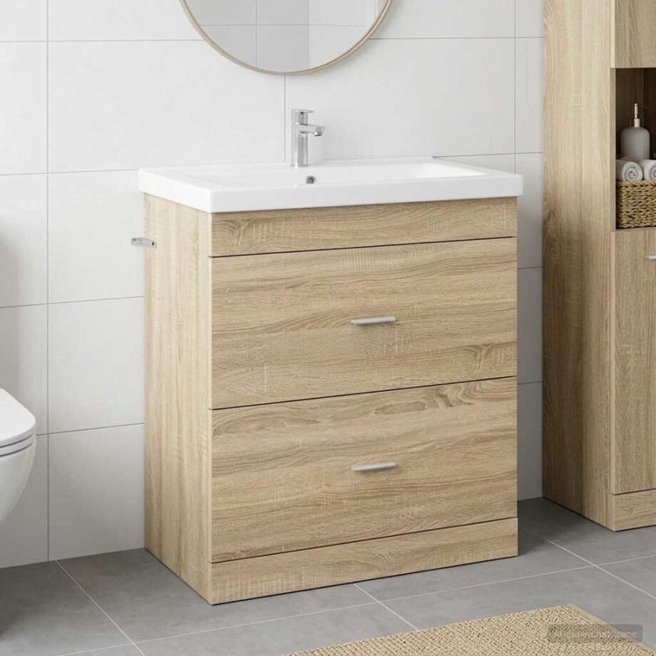 vidaXL Badkamer Onder Wasbak Kast Sonoma Eiken 78,5 x 37,5 x 81 cm afbeelding 1